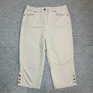 Vintage Talbots Stretch Cropped Jeans Womens Size 12 Beige Ankle Snap Buttons